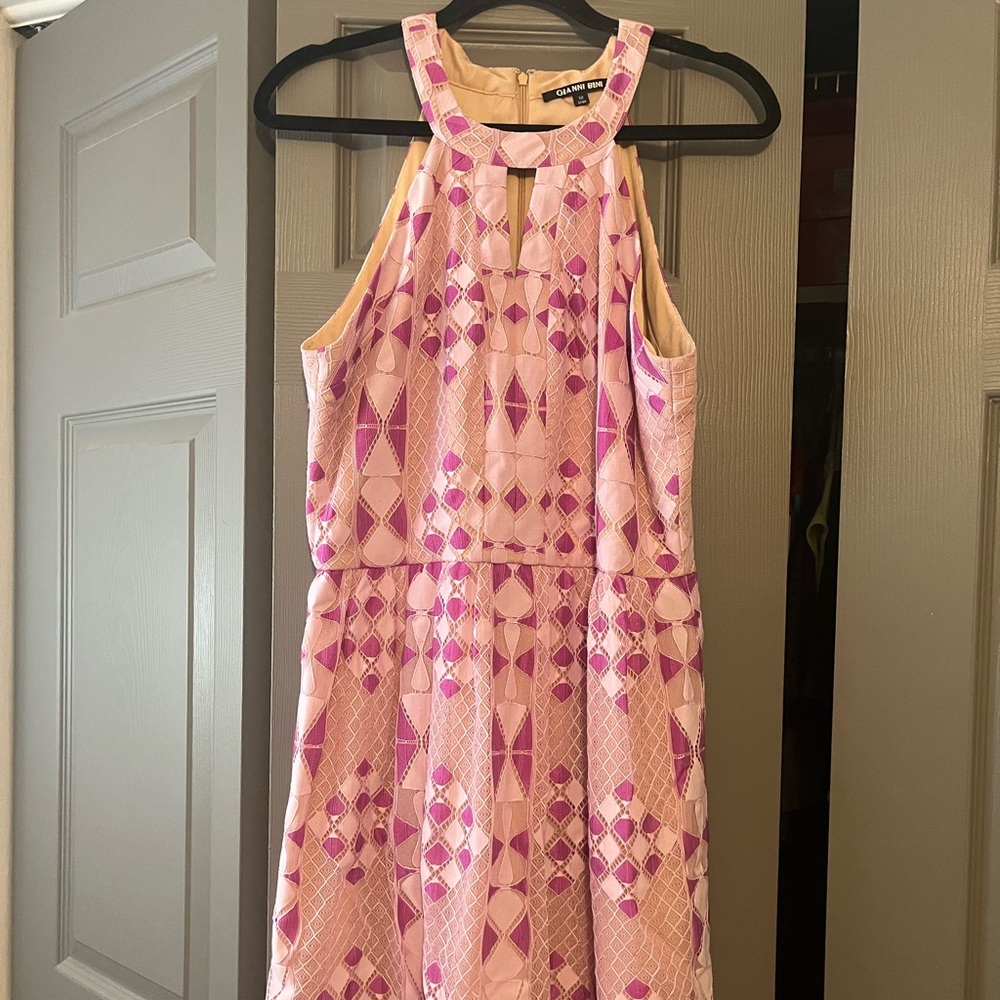 Gianni Bini Pink and Lavender Geometric Midi Dress